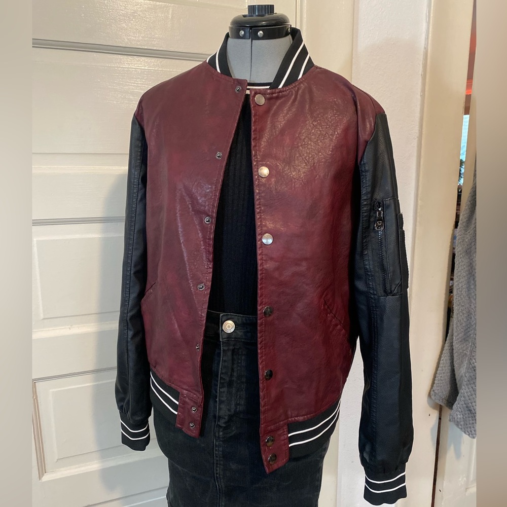 FRIED Denim NYC Burgundy Leather Varsity Unisex Jacket
